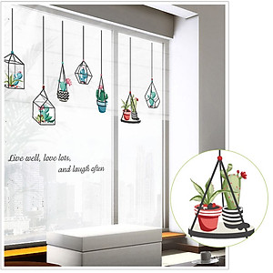 Decal dán tường Giàn treo chậu xương rồng và thông điệp ý nghĩa - DKN103 AmyShop (100 x 137 cm)
