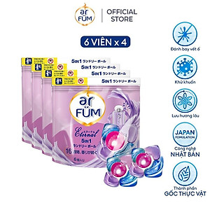 Combo 4 Túi Viên giặt xả arFum 5 trong 1 MỚI lưu hương lâu 16 tuần, khử khuẩn 99% - 6 Viên/ Túi