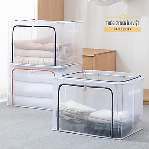 Túi đựng quần áo khung thép trong suốt Chống nước (LOẠI 1 )-Kích Thước 50x40x33(66L)- túi đựng quần áo chăn màn