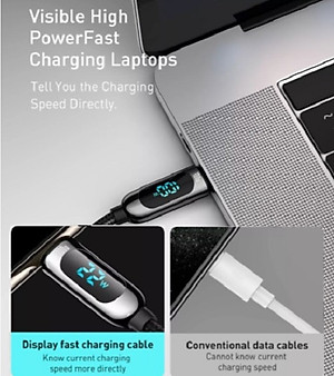 Cáp sạc nhanh Baseus C to C 100W màn led, Cáp sạc nhanh 100W Baseus Display Fast Charging Data Cable Type C to C 100W (20V/5A) - Hàng chính hãng