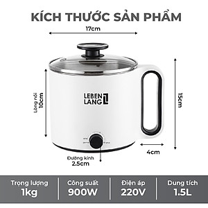 Nồi lẩu điện mini đa năng Lebenlang LBEC0808 1500ml - Hàng chính hãng