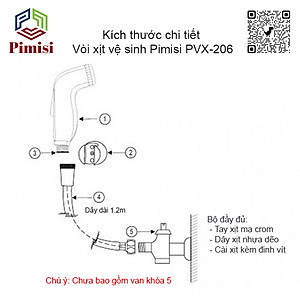 Vòi Xịt Bồn Cầu Vệ Sinh Phòng Tắm Pimisi PVX-206 Chịu Áp Lực Nước Lớn Như Chung Cư, Nhà Cao Tầng Hay Máy Tăng Áp Mạ Màu Inox, Với Tay Xịt Toilet WC Chìm Chống Gãy - Bể - Vỡ Và Dây Nhựa Dẻo Cao Cấp - Mềm - Trơn Bề Mặt | Hàng Chính Hãng