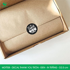 MDTT08 - D2.5cm - 50 Sticker Thank you, decal Thank you tròn dán hộp carton, tem cám ơn, nhãn dán cảm ơn trang trí gói hàng