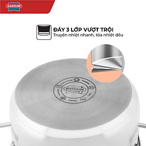 Bộ Nồi Inox 3 Đáy Sunhouse SH335(16cm, 20cm, 24cm ) - Dùng trên mọi loại bếp - Hàng chính hãng