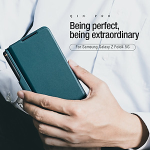Case bao da chống sốc cho Samsung Galaxy Z Fold 4 trang bị nắp bảo vệ Camera và ngăn đựng S-Pen hiệu Nillkin Qin Pro (chất liệu da cao cấp, thiết kế thời trang cá tính) - Hàng nhập khẩu