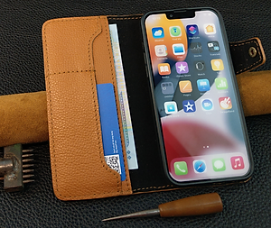 Bao da cho ·điện thoại 12 pro max, 13 pro max handmade dạng ví da bò thật