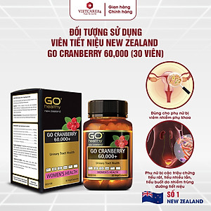 Viên uống viêm đường tiết niệu nhập khẩu chính hãng New Zealand GO CRANBERRY 60000+ (30 viên) hỗ trợ điều trị viêm đường tiết niệu, viêm phụ khoa, giảm tiểu buốt, tiểu dắt, tiểu đêm, khó đi tiểu