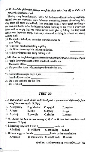 Sách Bộ Đề Thi Tuyển Sinh Vào Lớp 10 Môn Tiếng Anh ( Lưu Hoằng Trí )