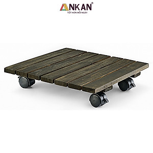 Đế Lót Chậu Cây Có Bánh Xe Thương Hiệu ANKAN, Đế Để Chậu Cây, Mặt Vuông Bằng Gỗ Tràm, Màu Đen Đường Kính 30 Cm, Tải Trọng 80kg - Hàng Xuất Khẩu