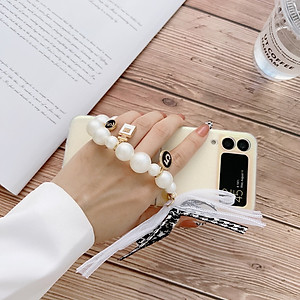 Ốp lưng chống sốc có dây đeo ngọc trai cho Samsung Galaxy Z Flip 4 hiệu HOTCASE Pearl Strap Case (chất liệu cao cấp sang trọng, thiết kế thời trang nữ tính) - Hàng nhập khẩu