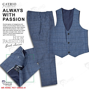 BỘ VEST TRẺ EM CATRIO PCT120022/31 CHO BÉ TRAI TỪ 2TUỔI ĐẾN 12 TUỔI (11KG ĐẾN 49KG) LÀ BỘ ĐỒ VEST BÉ TRAI MÙA LỄ TẾT TIỆC CƯỚI THÔI NÔI SINH NHẬT DẠ HỘI gồm 3 chi tiết áo vest+quần dài+áo gile, được làm bằng vải dạ mềm mượt, thiết kế tuyệt đẹp