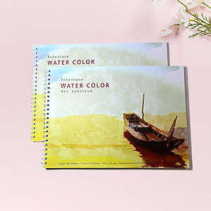 Sổ vẽ màu nước A4 giấy chuyên dụng có vân đẹp nhập từ Ý định lượng 300gsm, loang màu tốt lên màu trong tự nhiên,15 tờ/cuốn Green Art-Hàng chính hãng