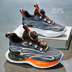 Giày thể thao bé trai 6 - 15 tuổi núm vặn cót thông minh khóa xoáy tự động êm nhẹ cao cấp cho bé đi học, chạy bộ chơi bóng rổ GN07