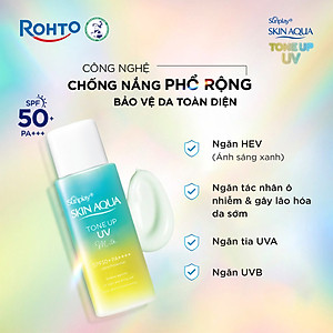 Kem chống nắng nâng tông Skin Aqua Tone up Mint Green cho da trắng có khuyết điểm đỏ, dạng sữa Sunplay Skin Aqua Tone Up UV Milk Mint Green SPF 50+ PA++++ 50g
