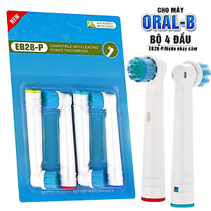 Cho máy Oral B Braun, bộ 4 Đầu Bàn Chải đánh răng điện thay thế MIHOCO EB28-P New Sensitive, làm sạch răng, cho nướu nhạy cảm, BỊ VIÊM