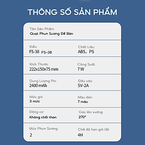 Quạt hơi nước tích điện Half Horse, xoay 180 pin 2500 mAh, thời gian sử dụng 6 tiếng, hàng chính hãng