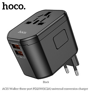 Ổ cắm du lịch nhật bản, quốc tế, đa năng sạc nhanh 20W có 1 ổ cắm + 2 cổng USB + 1 cổng typeC, 4 chân cắm US - UK - EU - AUS AC15 - Hàng chính hãng