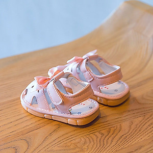 Dép rọ - Giày sandal tập đi có còi chíp chíp họa tiết gắn nơ xinh xắn cho bé gái 0 - 18 tháng TD52