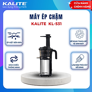 Máy ép chậm Kalite KL 531, công suất 200W, thân máy phủ inox 304, ép kiệt bã, chạy êm, bộ lọc trang bị lọc mịn làm bằng inox 304, hàng chính hãng