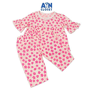 Bộ quần dài áo tay lỡ bé gái họa tiết Hoa Huỳnh anh hồng neon cotton - AICDBGPHPIOG - AIN Closet