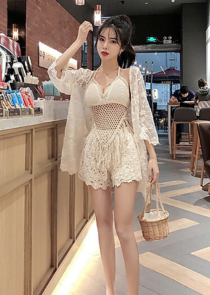 Set bikini len 2 - 3 chi tiết. Áo len móc kín bụng, che khuyết điểm. Đồ bơi len ren đi biển mẫu mới, hàng cao cấp, chất đẹp | KT100