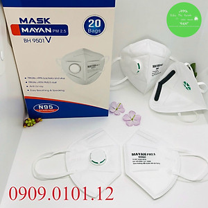 Khẩu trang Mayan PM2.5 BH9501V có van thở, Khẩu trang N95 lọc kháng khuẩn đệm mũi cao cấp