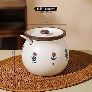 HŨ ( ÂU ) 1200ML BẰNG SỨ ĐỰNG MỠ, THỐ SỨ ĐỰNG GIA VỊ, CÓ NẮP + THÌA, CHỊU NHIỆT CAO, HŨ MUỐI DƯA HỌA TIẾT HOA LÁ XINH - HÀNG CHÍNH HÃNG MINIIN