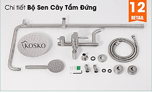 Sen cây tắm đứng nóng lạnh inox 304 KOSKO (BH 24 THÁNG), sen tắm nóng lạnh tròn T