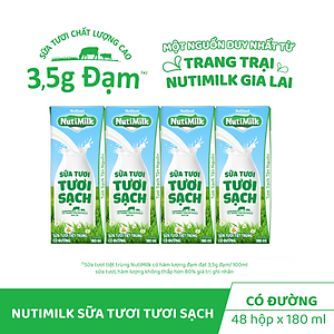 Thùng Sữa Tươi Tiệt Trùng NutiMilk Có Đường 180ml (Hộp 180ml x 48)
