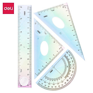 Bộ 4 Dụng Cụ Eke Thước Kẻ Thước Đo Góc Đo Độ Học Sinh Ombre Màu Thời Thượng Deli - Eke Tam Giác Vuông Đồ Dùng Toán Học Dụng Cụ Hình Học - EH652