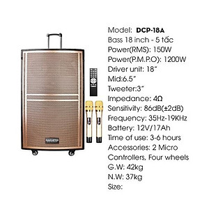 Loa Kéo Di Động Karaoke Bass 50 Daichipro DCP-18A (1200W) 5 Tấc - Chính Hãng