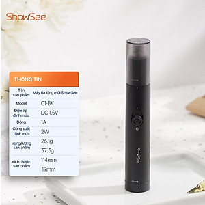 Máy tỉa lông mũi ShowSee C1-BK cầm tay có thể tháo rời với dao cắt hai lưỡi xoay 360 ° - Hàng chính hãng