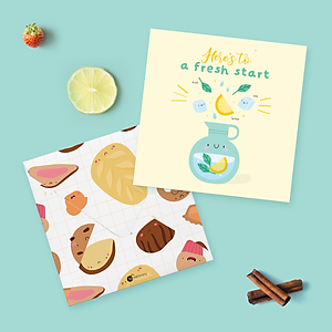 Set 6 thiệp tặng bạn bè, chúc mừng, chúc may mắn, động viên SDstationery TASTY TREAT 12x12 minh họa dễ thương cute cho tâm hồn ăn uống