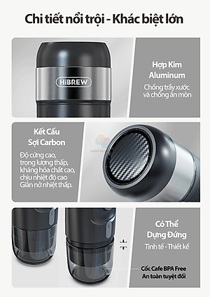 Máy pha cà phê mini HiBREW H4A cầm tay 3 trong 1 sử dụng mọi nơi, pha cafe espresso, cà phê viên nén, nóng và lạnh, hàng chính hãng