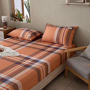 Bộ Ga Gối Cotton Tici Kẻ LIDACO Cao Cấp - Kẻ Cam