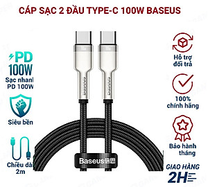 Cáp sạc nhanh 100W type c to type c Baseus Cafule Series Metal - dây sạc 2 đầu type c bọc dù dài 1m 2m cho androi samsung oppo,...vv - hàng chính hãng