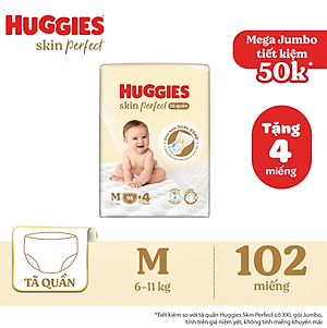 Tã quần Huggies Skin Perfect Mega Jumbo M98+4 miếng với 2 vùng thấm giảm kích ứng da
