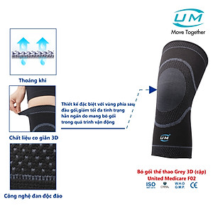 Bó gối thể thao 3D Grey United Medicare (cặp) F02 