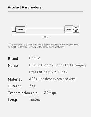 Cáp sạc nhanh IP 2.4A, Cáp sạc nhanh truyền dữ liệu Baseus Dynamic Series Fast Charging Cable 2.4A cho iPhone, iPad - Hàng chính hãng