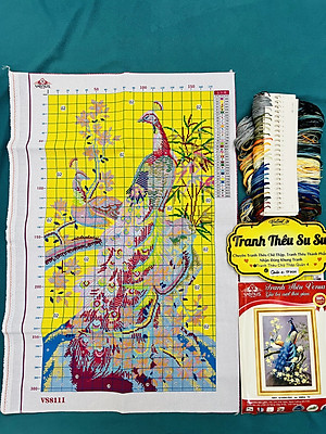 Tranh thêu chữ thập, Đôi công phu thê VS8111, kích thước 50 x 80 cm, thêu kín