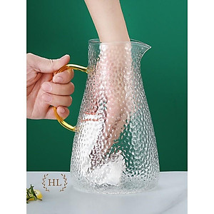 Bình thuỷ tinh chịu nhiệt sần quai vàng | Bộ bình cốc thủy tinh sần Borosilicate chịu nhiệt, chịu lực cao cấp