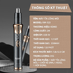 Máy tỉa lông mũi Kemei KM-323 dùng pin sạc USB tiện lợi - Hàng chính hãng