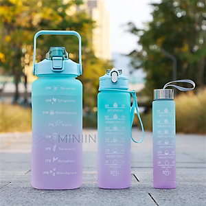 COMBO 3 Bình Nước Chia Vạch Nhắc Uống Nước Cute Sức Chứa Lớn Thể Thao - Chai Nước Bình Nam Nữ Dễ Thương Cốc Uống Nước Dễ Thương 2000Ml + 900Ml + 500Ml - HÀNG CHÍNH HÃNG MINIIN
