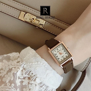 (Có sẵn)(Tặng Hộp+Pin) Đồng Hồ Nữ Doukou Ulzzang Mặt Vuông Nhỏ Dây Da Nhiều Màu Cao Cấp Đẹp Rẻ Ring House