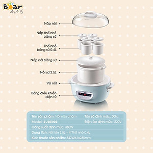 Nồi Nấu Cháo, Nấu Chậm 2,5L Bear SUBE003 - Hàng chính hãng