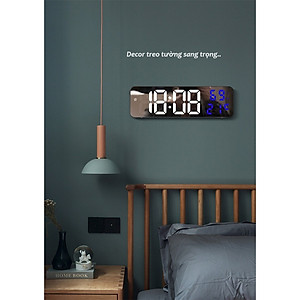 Đồng hồ báo thức LED treo tường Decor đo nhiệt độ,độ ẩm, ngày tháng màn gương led điện tử Laluna