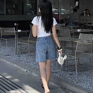 Quần short jean nữ ngắn lưng cao regular fit Aaa Jeans