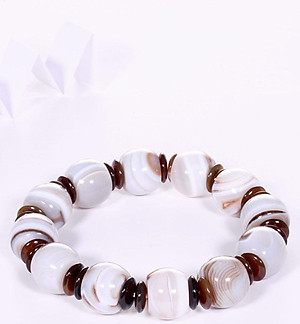 Vòng tay đá mã não (Agate) trắng viên hình trống 13x10mm mệnh thủy, kim - Ngọc Quý Gemstones
