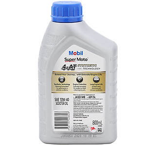 Nhớt Xe Tay Ga Mobil Super Moto Scooter 10W-40 Tiêu Chuẩn JASO MB API SL (0.8L) - Hàng Chính Hãng