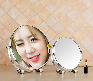 Gương trang điểm phóng đại 3 lần, xoay 360 độ, 2 mặt siêu nét, để bàn, Inox 304, Size 18cm, 20cm, Minh House G31